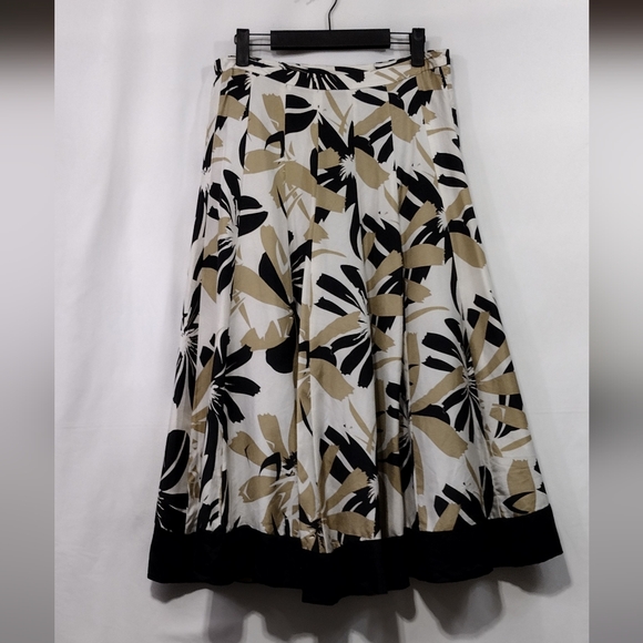 Vintage Coldwater Creek 100% Silk Floral Pleated Skirt Women's S Cream Black 90s - Picture 1 of 10